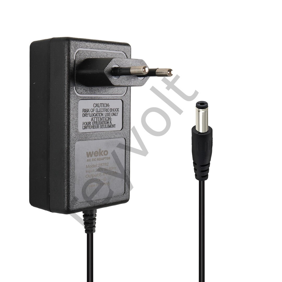 WEKO 8.4 Volt- 2 Amper 5.5x2.5mm Uçlu Priz Tip Kırmızı Yeşil Ledli  Şarj Adaptörü