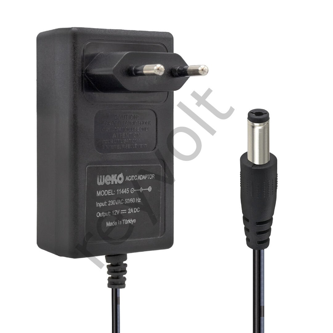 WEKO 12 Volt 2 Amper 5.5*2.5 Uçlu Plastik Kasa Priz Tipi Adaptör
