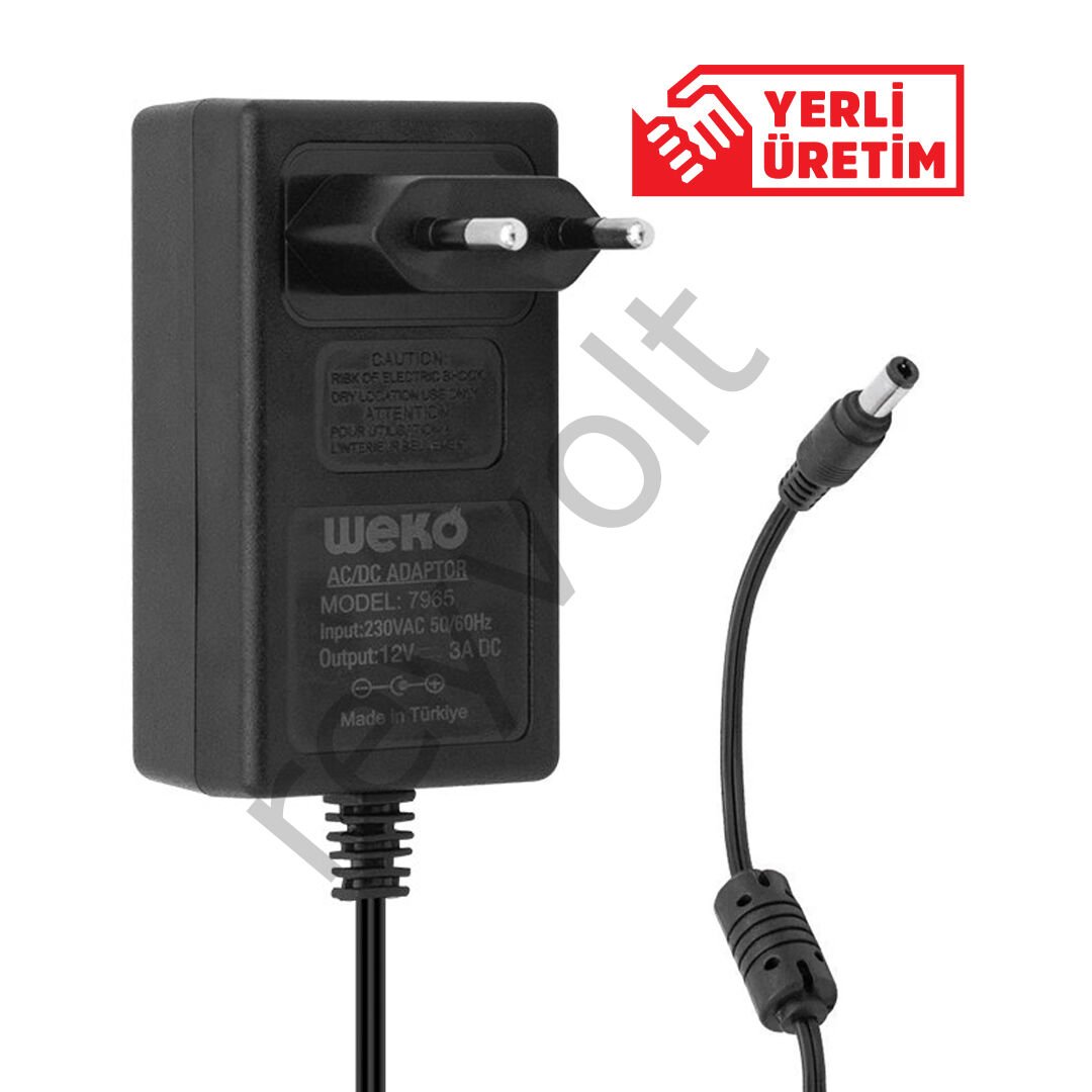 WEKO 12 Volt - 3 Amper  5.5*2.5 Uçlu Plastik Kasa Priz Tip Adaptör