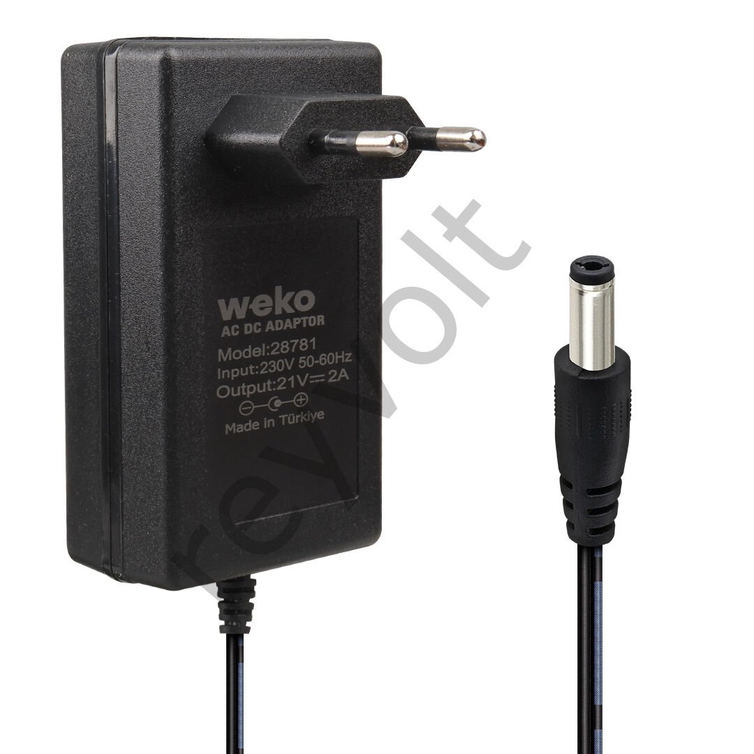WEKO 21 Volt-2 Amper 5.5*2.5 Uçlu Kırmızı Yeşil Ledli Priz Tipi Şarjlı Matkap Adaptör
