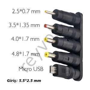 Çoklu Yedek Adaptör Uç Çevirici (2.5x0.7 mm- 4.8x1.7 mm- 3.0X1.1 mm-4.0X1.7 mm- Micro USB)