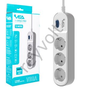 3'lü Anahtarlı 1.5 Metre Akım Korumalı Grup Priz