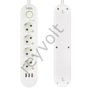 4'LÜ 1.5 METRE KABLOLU 3 USB'Lİ BEYAZ AKIM KORUMALI PRİZ