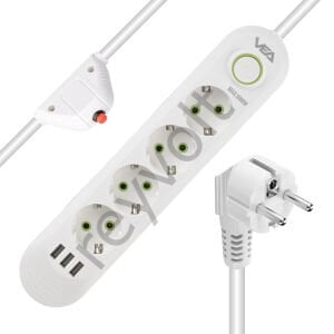 4'LÜ 1.5 METRE KABLOLU 3 USB'Lİ BEYAZ AKIM KORUMALI PRİZ