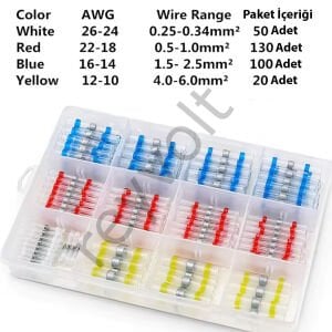 Dahili Lehimli Mühür Makaron 300 Adet 4 Boy Isıyla Daralan Kablo Koruması