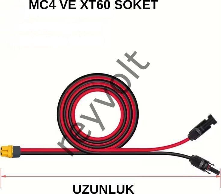 Reyvolt Solar Kablo Çap 4 Mm2 Mc4 ve XT60 Soketli 1X1Metre